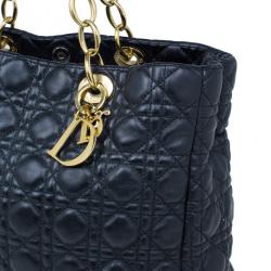 Pre Owned Dior Black Cannage Lambskin Leather Soft Lady Dior Shopping Tote