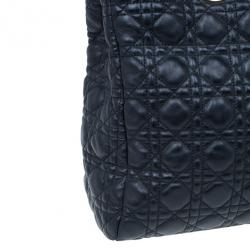 Pre Owned Dior Black Cannage Lambskin Leather Soft Lady Dior Shopping Tote