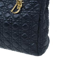 Pre Owned Dior Black Cannage Lambskin Leather Soft Lady Dior Shopping Tote