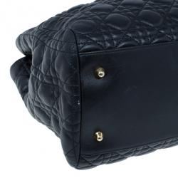 Pre Owned Dior Black Cannage Lambskin Leather Soft Lady Dior Shopping Tote