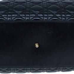 Pre Owned Dior Black Cannage Lambskin Leather Soft Lady Dior Shopping Tote