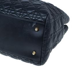 Pre Owned Dior Black Cannage Lambskin Leather Soft Lady Dior Shopping Tote