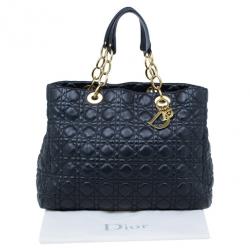 Pre Owned Dior Black Cannage Lambskin Leather Soft Lady Dior Shopping Tote