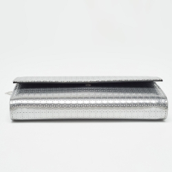 Dior Silver Microcannage Patent Leather Lady Dior Croisiere Wallet on Chain