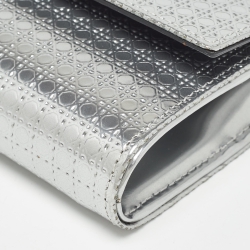 Dior Silver Microcannage Patent Leather Lady Dior Croisiere Wallet on Chain