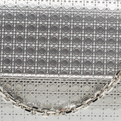 Dior Silver Microcannage Patent Leather Lady Dior Croisiere Wallet on Chain