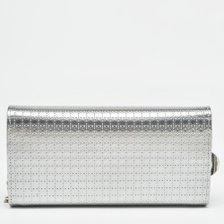 Dior Silver Microcannage Patent Leather Lady Dior Croisiere Wallet on Chain
