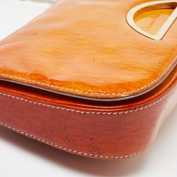 Pre Owned Dior Orange Oblique Patent Leather Vintage Malice Bag