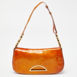 Pre Owned Dior Orange Oblique Patent Leather Vintage Malice Bag