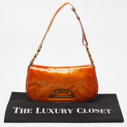Pre Owned Dior Orange Oblique Patent Leather Vintage Malice Bag