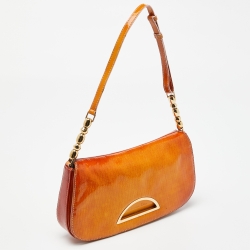 Pre Owned Dior Orange Oblique Patent Leather Vintage Malice Bag