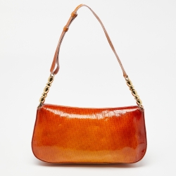 Pre Owned Dior Orange Oblique Patent Leather Vintage Malice Bag