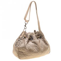 Pre Owned Dior Beige Cannage Nylon Drawstring Hobo