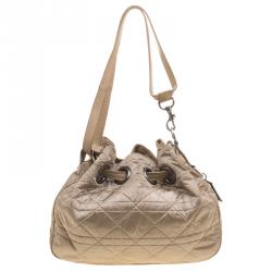 Pre Owned Dior Beige Cannage Nylon Drawstring Hobo