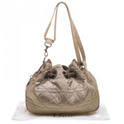 Pre Owned Dior Beige Cannage Nylon Drawstring Hobo