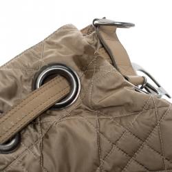 Pre Owned Dior Beige Cannage Nylon Drawstring Hobo