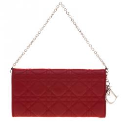 Pre Owned Dior Red Cannage Leather Wallet on Chain