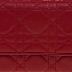 Pre Owned Dior Red Cannage Leather Wallet on Chain