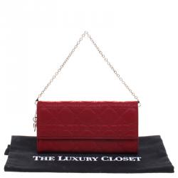 Pre Owned Dior Red Cannage Leather Wallet on Chain