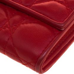 Pre Owned Dior Red Cannage Leather Wallet on Chain