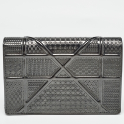 Pre Owned Dior Dark Grey Micro Cannage Patent Leather Diorama Wallet on Chain