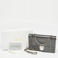 Pre Owned Dior Dark Grey Micro Cannage Patent Leather Diorama Wallet on Chain