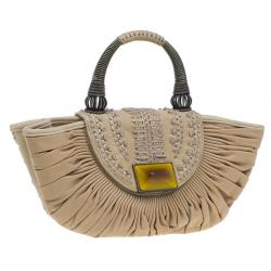 مملوكة مسبقًا Dior Beige Lambskin Plisse Pleated Top Handle Satchel