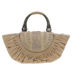 مملوكة مسبقًا Dior Beige Lambskin Plisse Pleated Top Handle Satchel