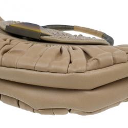 مملوكة مسبقًا Dior Beige Lambskin Plisse Pleated Top Handle Satchel