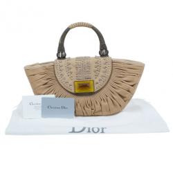 مملوكة مسبقًا Dior Beige Lambskin Plisse Pleated Top Handle Satchel