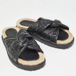 Dior Black Cannage Leather D-Twist Espadrille Sandals Size 40