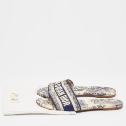 Pre Owned Dior Blue/Cream Canvas Dway Flat Slide  Size 37.5
