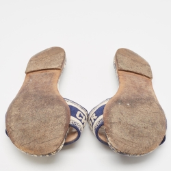 Pre Owned Dior Blue/Cream Canvas Dway Flat Slide  Size 37.5