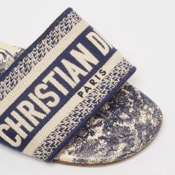 Pre Owned Dior Blue/Cream Canvas Dway Flat Slide  Size 37.5