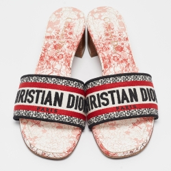Dior Multicolor Canvas Dway Block Heel Slide Sandals Size 37