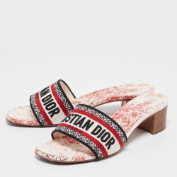 Dior Multicolor Canvas Dway Block Heel Slide Sandals Size 37