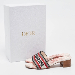 Dior Multicolor Canvas Dway Block Heel Slide Sandals Size 37