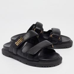 مملوكة مسبقًا Dior Black Leather DiorAct Sandals Size 38