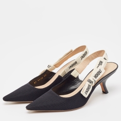 Pre Owned Dior Black Technical Fabric and Ribbon J'adior Slingback Pumps Size 39