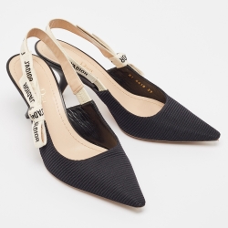 Pre Owned Dior Black Technical Fabric and Ribbon J'adior Slingback Pumps Size 39