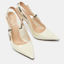 Dior Off White Patent J'Adior Slingback Pumps Size 39