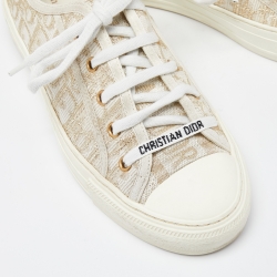 Pre Owned Dior White/Gold Oblique Canvas Walk'n'Dior Sneakers Size 38.5