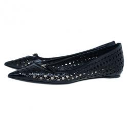 مملوكة مسبقًا Dior Black Leather Cannage Cutout Ballet Flats Size 40