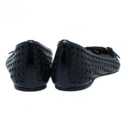 مملوكة مسبقًا Dior Black Leather Cannage Cutout Ballet Flats Size 40