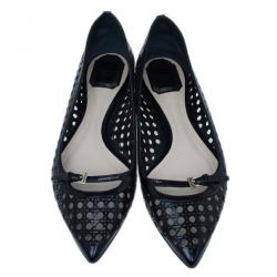 مملوكة مسبقًا Dior Black Leather Cannage Cutout Ballet Flats Size 40