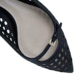 مملوكة مسبقًا Dior Black Leather Cannage Cutout Ballet Flats Size 40
