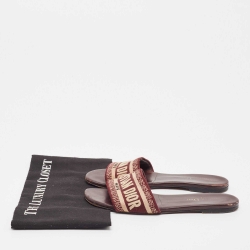 Pre Owned Dior White/Burgundy Canvas Dway Flat Slides Size 37.5