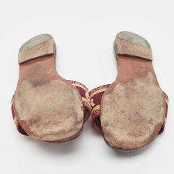 Pre Owned Dior White/Burgundy Canvas Dway Flat Slides Size 37.5