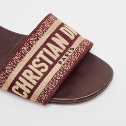 Pre Owned Dior White/Burgundy Canvas Dway Flat Slides Size 37.5