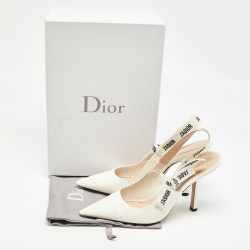 Pre Owned Dior Off White Patent Leather J'Adior Slingback Pumps Size 40